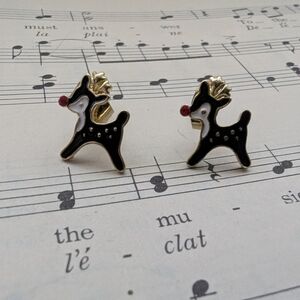 Reindeer Stud Earrings with Red and Gold Accents